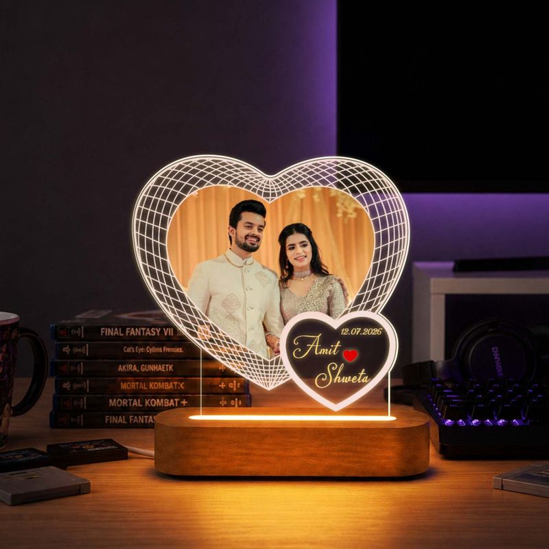 Personalized Heart Shape LED Photo Frame with Custom Name & Date – Romantic Couple Gift, Anniversary & Wedding Gift for Husband, Wife, Boyfriend, Girlfriend, Wedding Keepsake & Home Decor